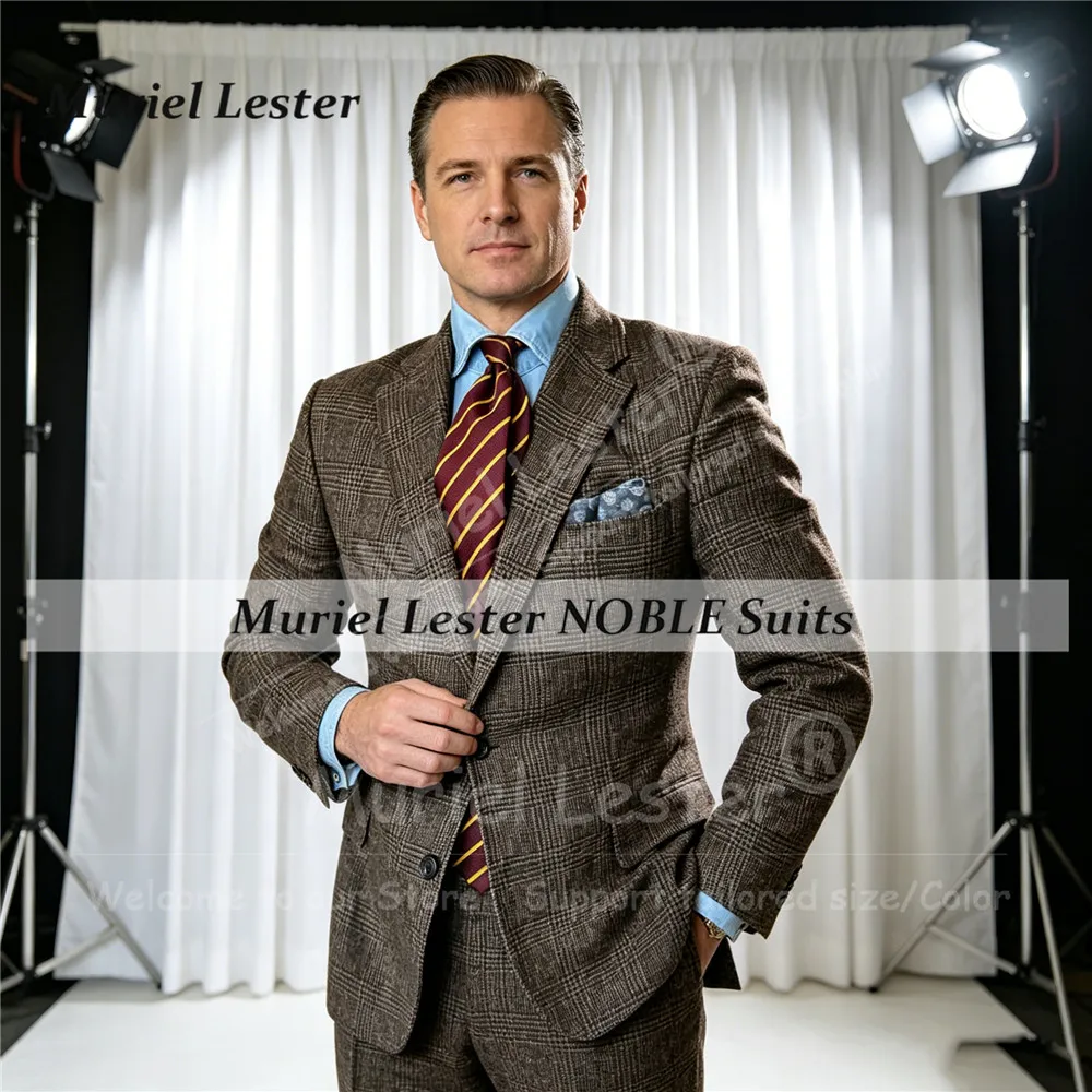 Classic Business Suit Men Single Breasted Jacket Pants 2 Piece Sets Customized  Plaid Check Prom Blazer Groom Party Tuxedos 2026