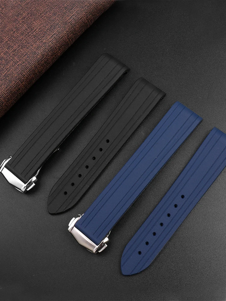 20mm Soft Rubber Silicone Watch Band Grind Arenaceous Belt For Omega Strap Fit For Seamaster 300 Watchband Folding Buckle