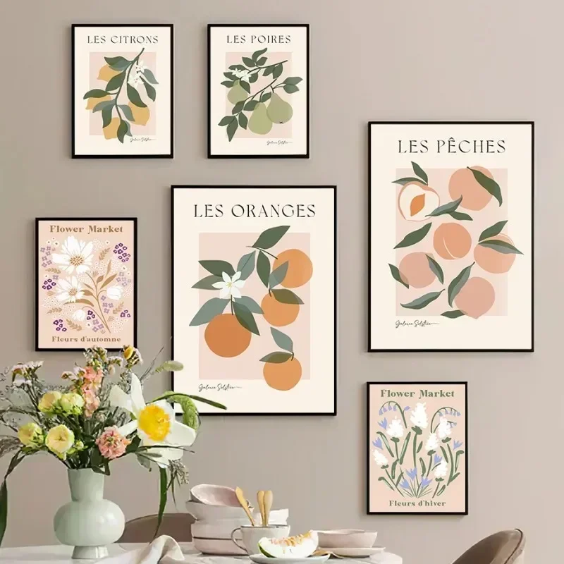 (No frame)Flower Market Orange Peach Lemon Pear Canvas Painting Posters and Prints Wall Art Picture For Living Room Decoratio