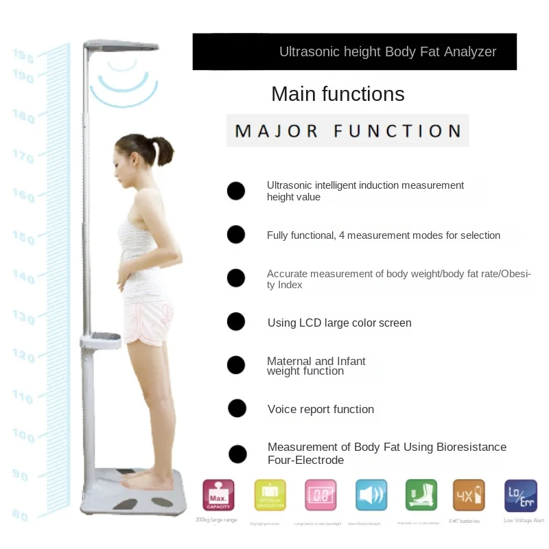 مقياس طبي رقمي بالموجات فوق الصوتية مقياس وزن الارتفاع للبالغين والأطفال يستخدم محلل الدهون في الجسم آلة قياس المياه BMI