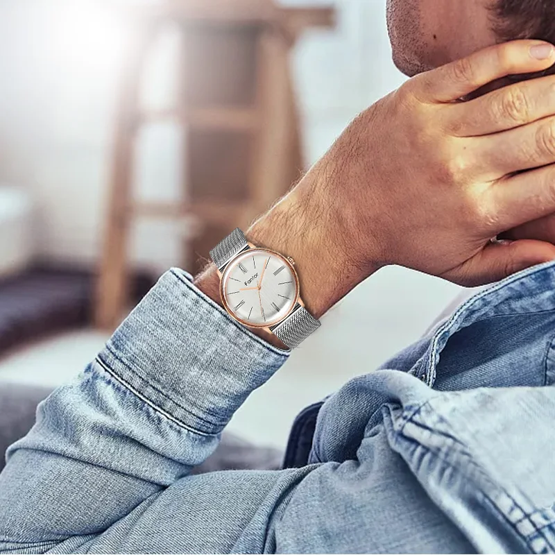 Fantor Brand Minimalist Luxury Quartz Waterproof Mens relogio masculino Mesh Wrist Man Watch