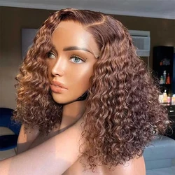 Deep Curly Remy Short Bob Wig Dark Brown Color 13x4 Lace Frontal Wig Brazilian Short Human Hair Wig #4 Color Brown Curly Hair