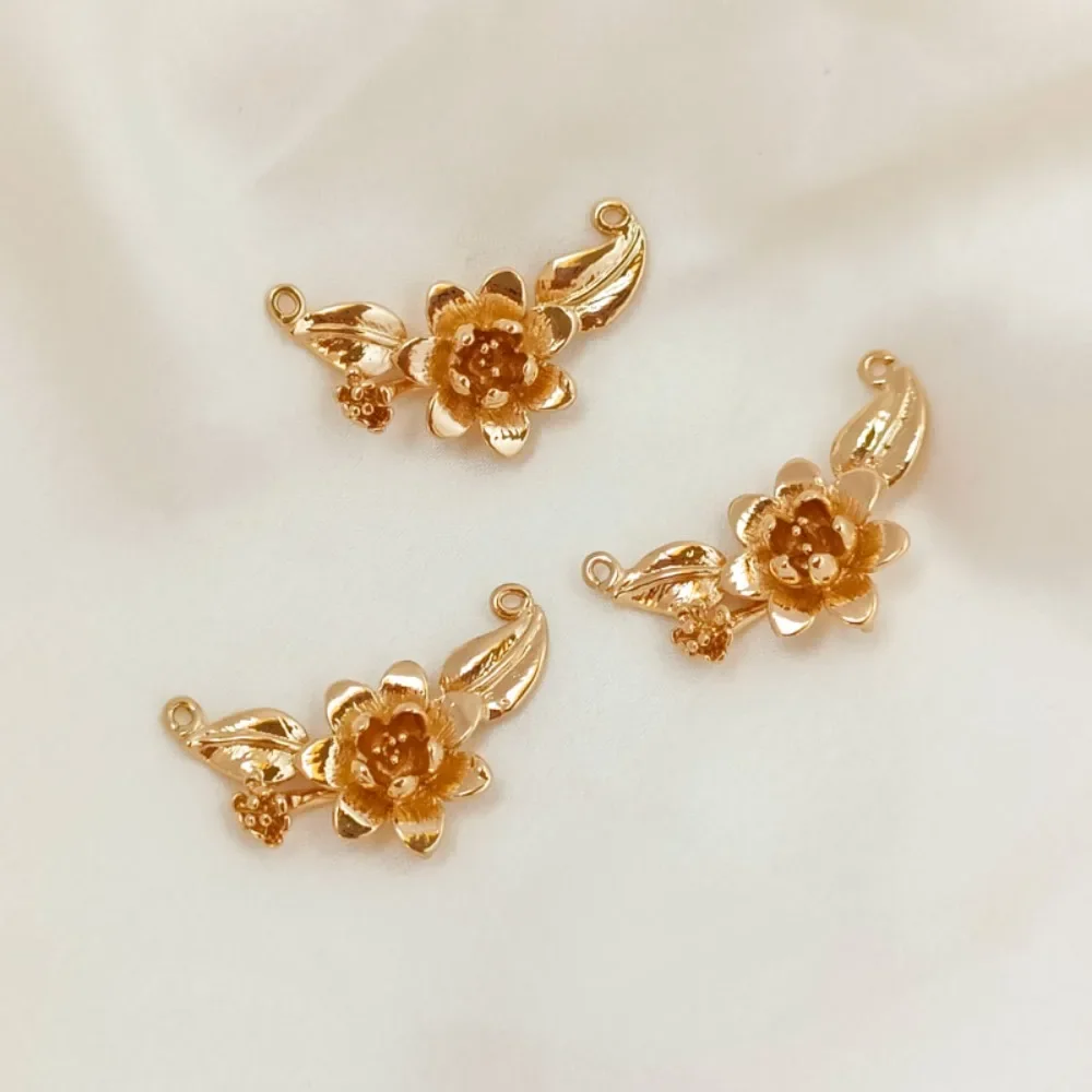 

Copper Gold-plated 14K Three-dimensional Flower Double-hanging Connection Bracelet Necklace, DIY Jewelry Accessory Material