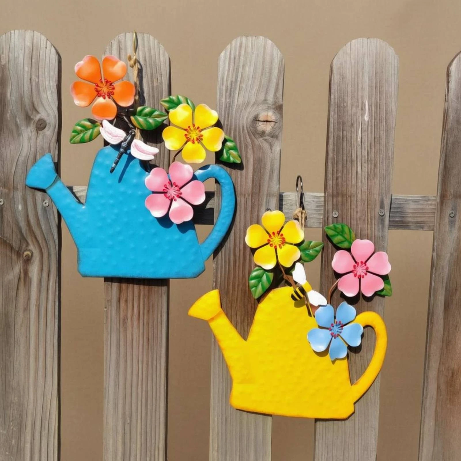 Watering Can Wall Art Handmade Metal Watering Can Decor Floral Hanging Plaque Rustic Farmhouse Style Home Decoration for Garden view 4