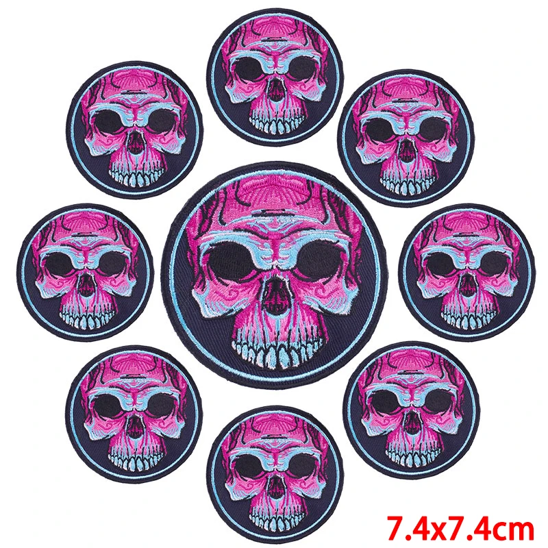 10 pcs/lot wholesale Punk Skull Embroidery Patch Skeleton Patch Iron On Patches For Clothing Thermoadhesive Patches On Clothes