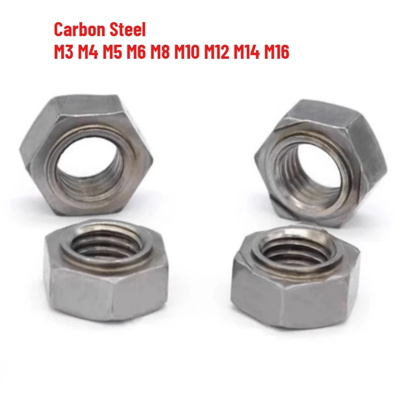 20-200pcs Grade 4.8 Carbon Steel Hexagonal Weld Nuts M3 M4 M5 M6 M8 M10 M12 M14 M16 with/without Welding Point Nuts