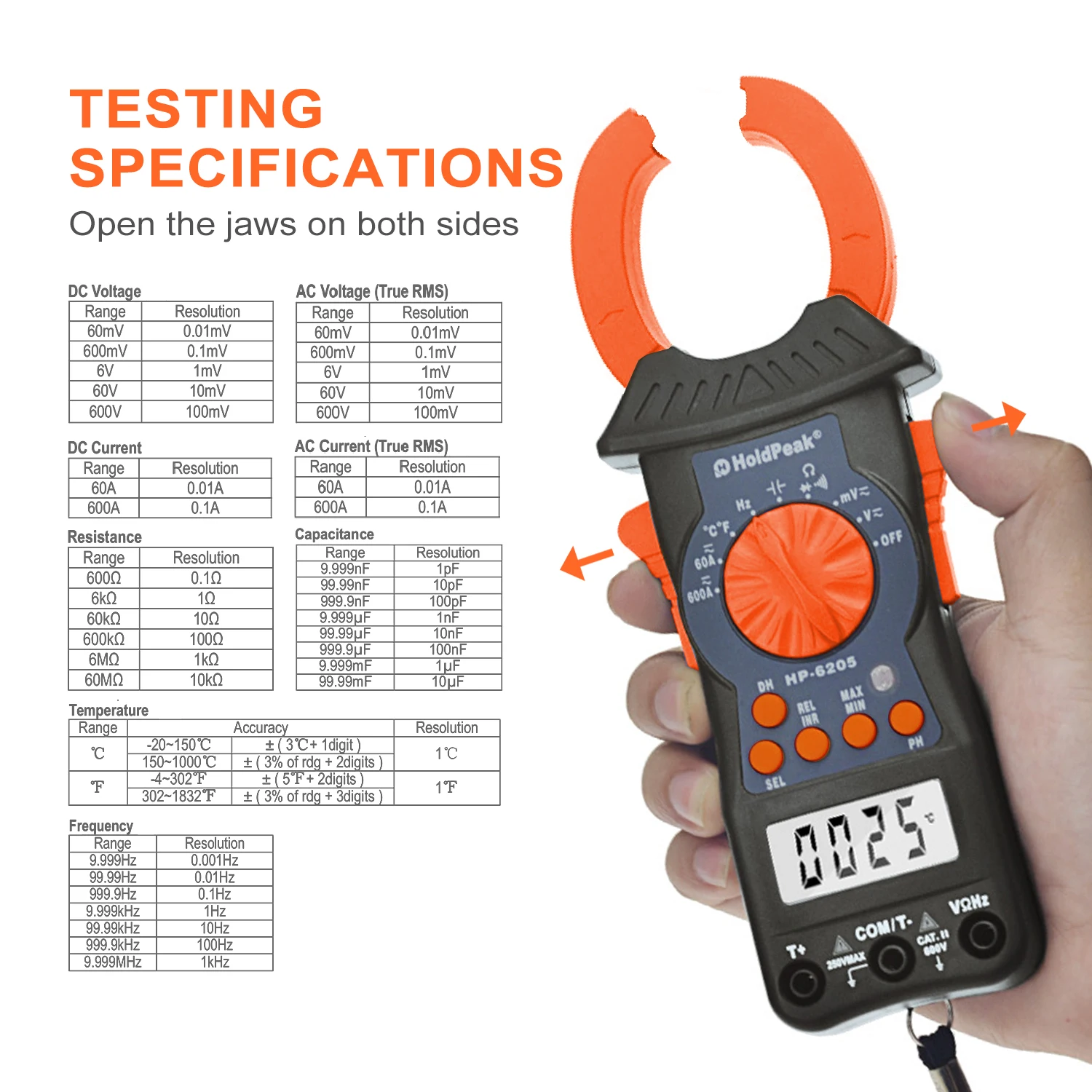 

Current Clamp Meter BT-6205 6000 Counter Real RMS Current Meter with Backlight for Measuring AC/DC Voltage/Current, Resistance