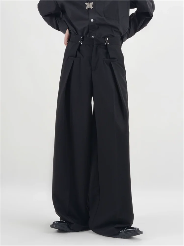 

2024 Design sense floor-length pendant black suit pants for men and women straight leg loose wide-leg floor-length dress pants