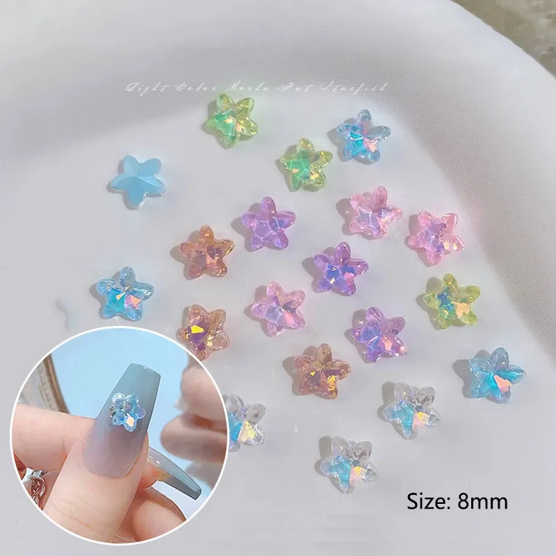 20/50Pcs New 8mm Mocha Pointed Bottom Starfish Nail Art Rhinestone K9 Glass Crystal Star Diamond For 3D Manicure DIY Decoration