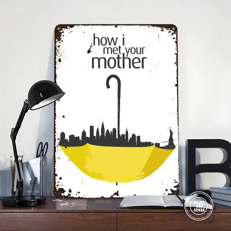 كيف قابلت والدتك ملحقات شريط الملصقات المعدنية لديكور المنزل علامات القصدير المعدنية القابلة للتخصيص لتزيين جدران الفن عصا ديكو