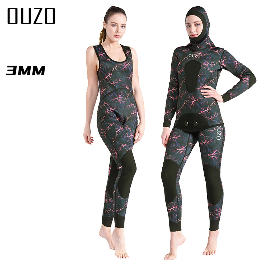 HOT 3mm Camouflage Wetsuit Long Sleeve Fission Neoprene Submersible Diving Women Keep Warm Tops And pants