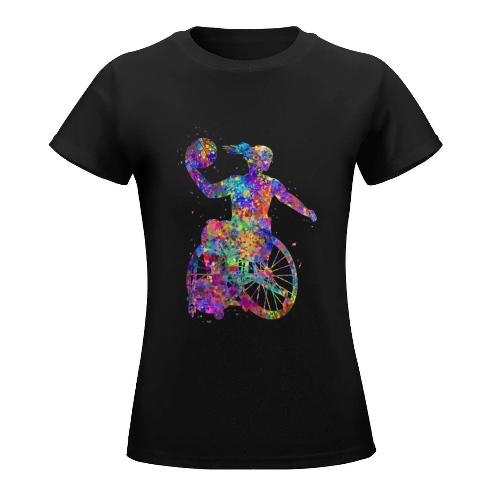 Wheelchair Basketball Painting Cap T-Shirt anime clothes oversized Short sleeve tee Women tops