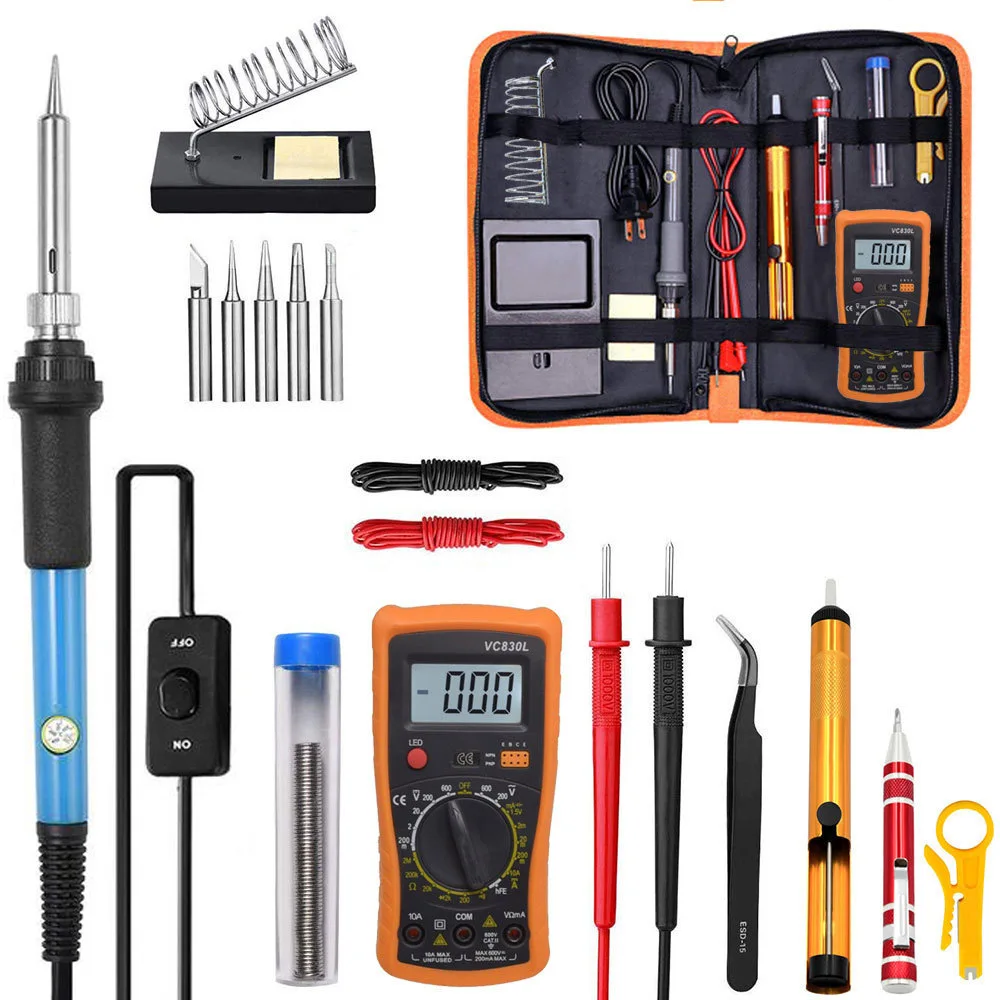 

60W electric soldering iron 19 in 1 adjustable temperature switch soldering iron soldering tin multimeter tool kit