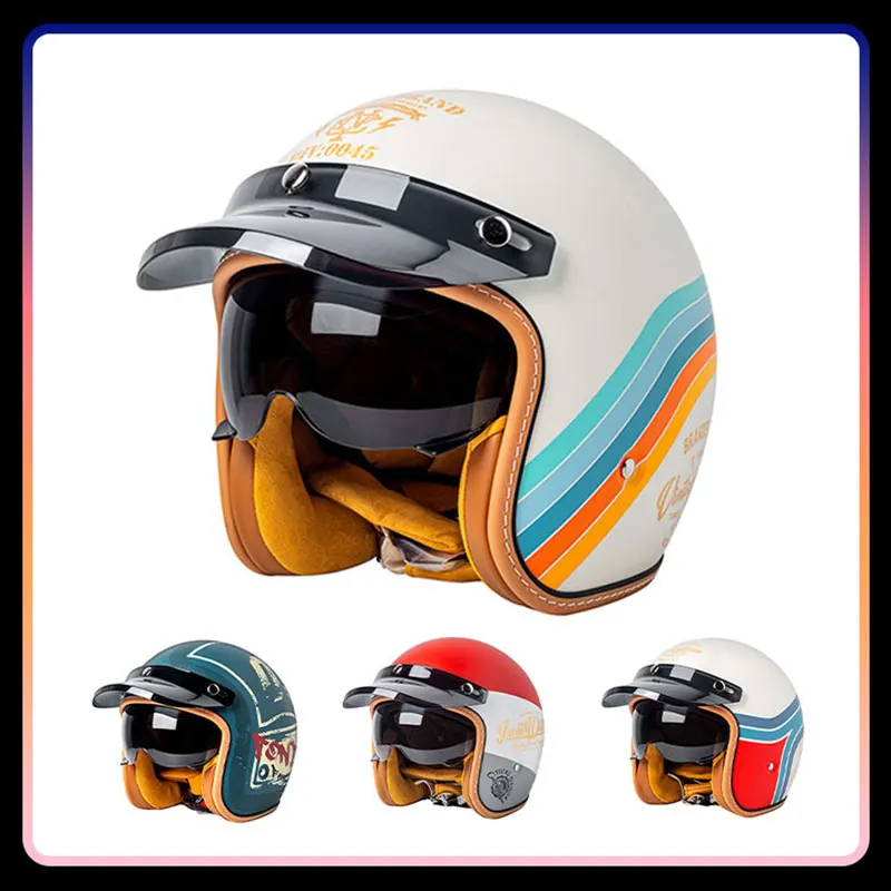 

Unisex Open Face Motorcycle Helmets for Moped Pilot Cafe Racer Retro Jet Helmets DOT Approved Open Half Face Helmet Men Women