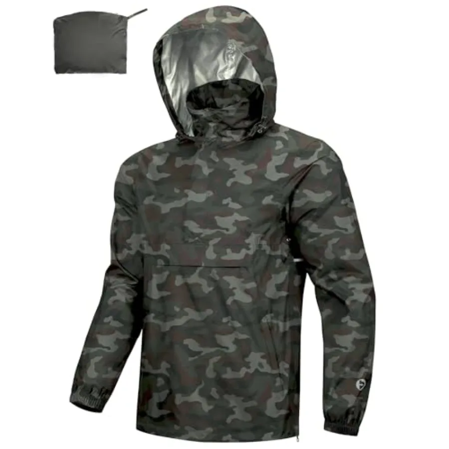 

Outdoor Ventures Men's Rain Jacket Waterproof Lightweight Packable Rain Pullover for Hiking Golf Running