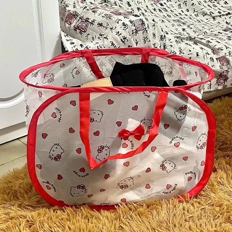 Kawaii hello kitty cesta de lavanderia casa dobrável cesta de armazenamento de roupas sujas caixa de armazenamento criativo prático cesta