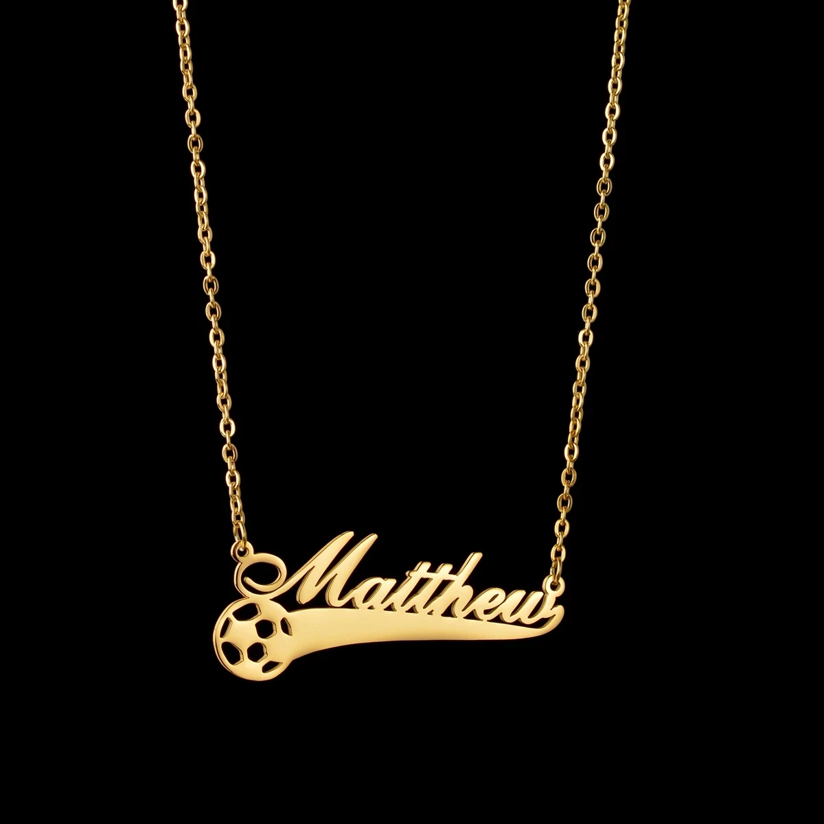Personalisierte Namenskette aus Edelstahl mit Fußball-Motiv, Dicke Kette, Anhänger-Schmuck, Geschenk für Frauen und Männer zum Geburtstag – Detail 8