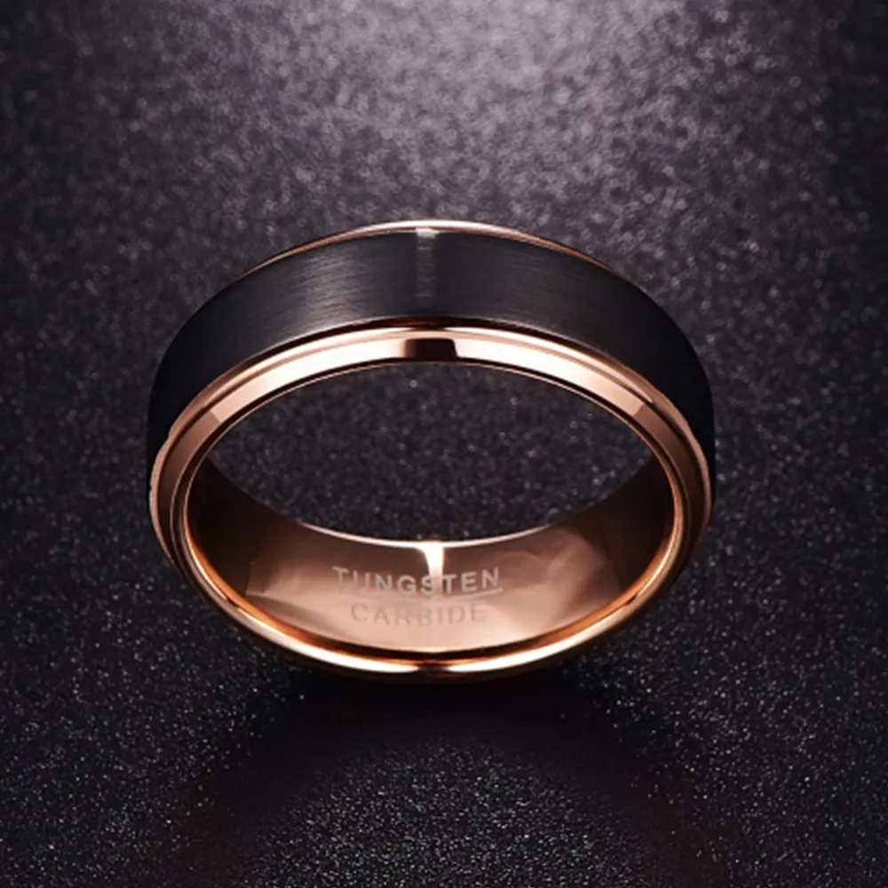 Somen Unisex Tungsten Carbide Ring 4/6/8mm Men Women Wedding Band Black Brushed Cut Edge Rose Gold Plated Inside Couple Ring