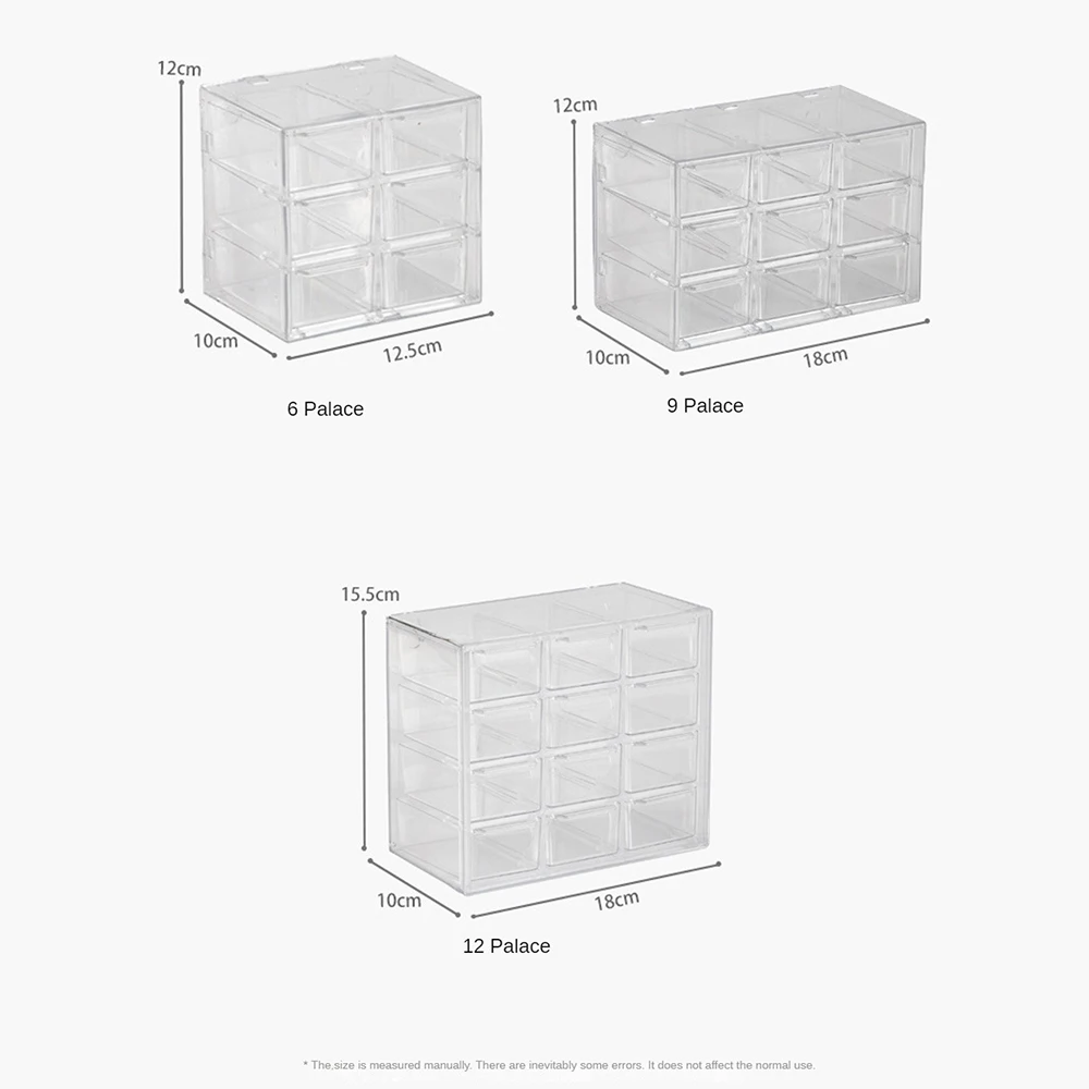 Caixa de Jóias Transparente Multi-purpose, Recipiente De Armazenamento Dustproof, Acessórios Cosméticos, Prático, Novo, 6 9 12 Grades