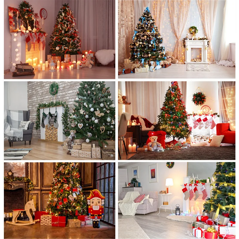 

SHUOZHIKE Christmas Theme Photography Background Fireplace Christmas tree Backdrops For Photo Studio Props 211110 HS-06