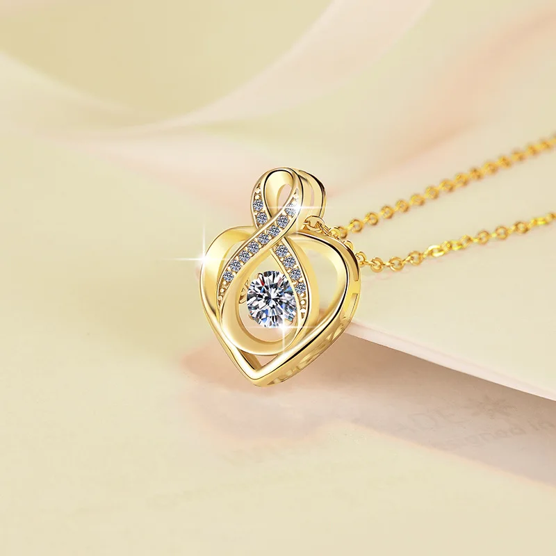 Luxury 100% Real 18k Gold Women's Ferris wheel pendant beating heart 1 karat moissanite diamond pendant necklace