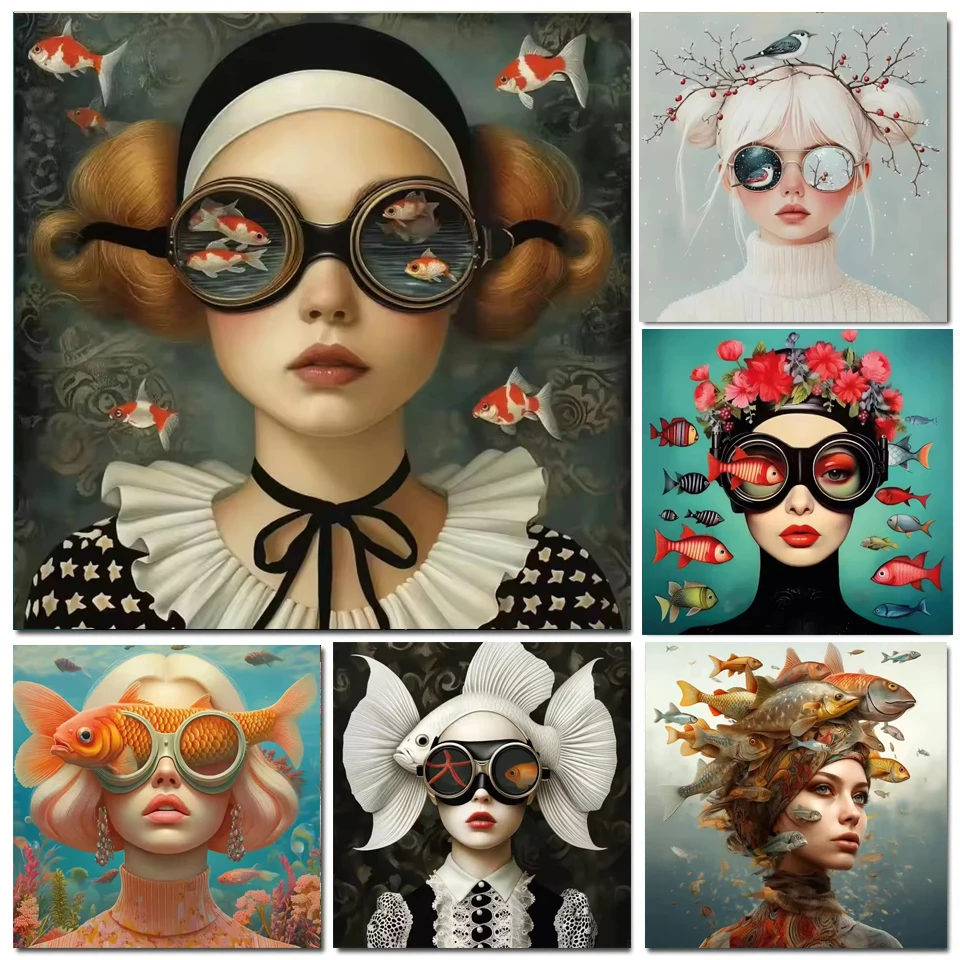 

Алмазная картина, набор для вышивки крестом, сюрреализм, цветы, женский портрет, полная мозаика, 5D Diy, вышивка для декора гостиной