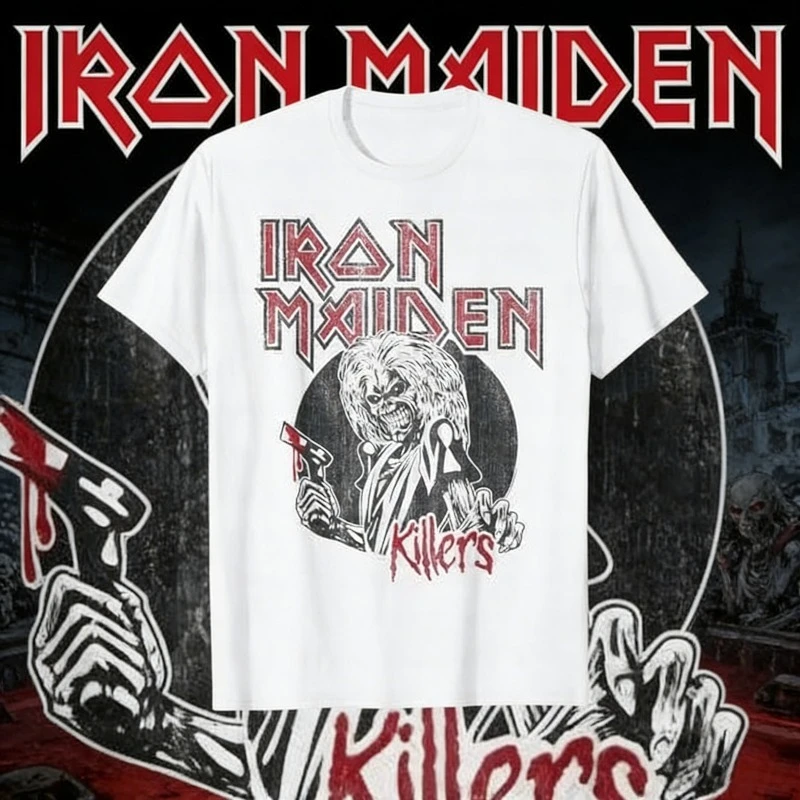 

Лето 2023 г., футболка Iron Maiden Somewhere in Time из 100% чистого хлопка с принтом, винтажная футболка с рок-группой Eddie Cyborg