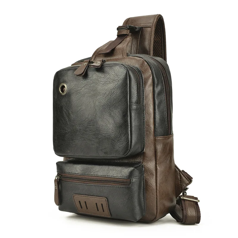 PU Leather Crossbody Bag for Men Vintage Sling Chest Pack Multi Pocket Shoulder Bag Casual Commuter Travel Daypack