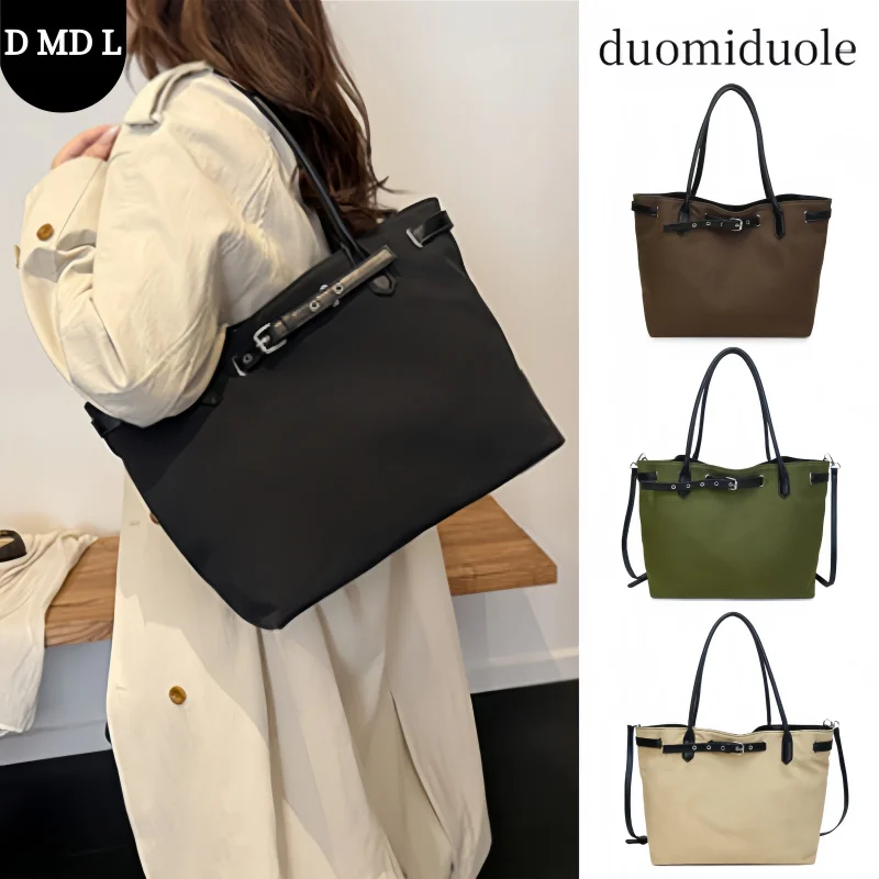 

2026 Spring Minimalist Large Capacity Black Canvas Tote Bag Women's Leather Accent Daily Commute Handheld Shoulder Crossbody Bag