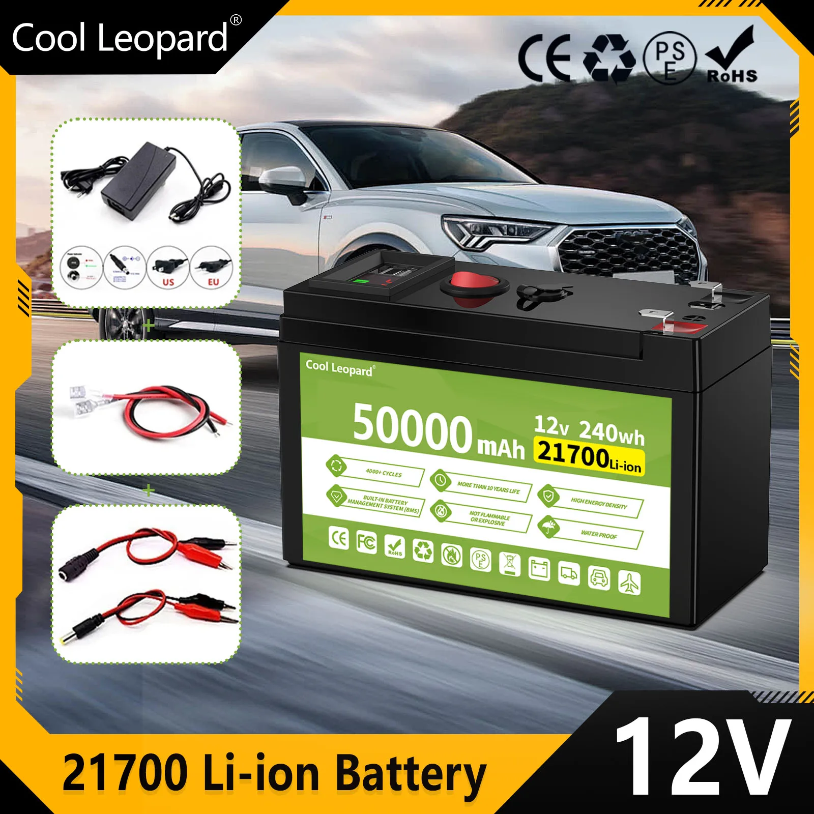 

12V 50Ah 21700 Lithium Battery Pack Built-in High Current 30A BMS For Sprayers Electric Vehicle Batterie With 12.6V Charger