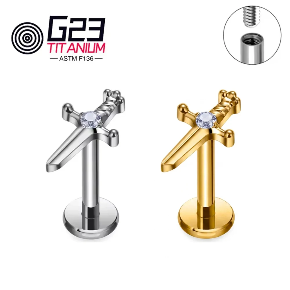 Серьги-гвоздики из титана G23 ASTM F136 для пирсинга ушей, женские, 16G, с фианитами, спиральные, для трагуса и хряща
