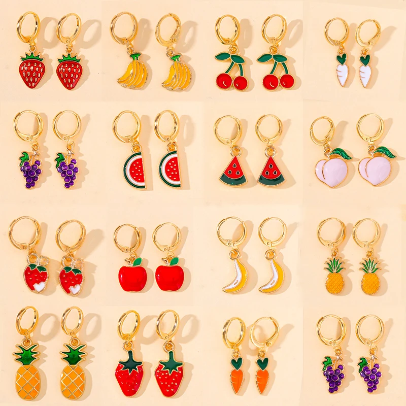 15 Styles Trendy Enamel Sweet Fruit Dangle Women's Earrings Strawberry Cherry Grape Dangle Earrings Fashion Jewelry Party Gifts