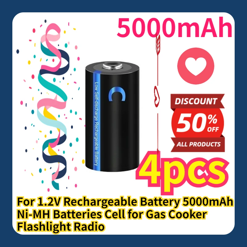 

For 1.2V Rechargeable Battery 5000mAh Ni-MH Batteries Cell for Gas Cooker Flashlight Radio