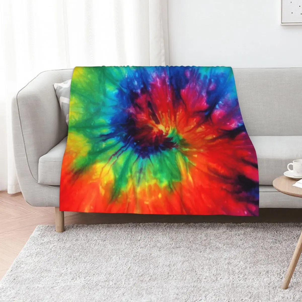 Tie Dye Rainbow Throw Blanket Picnic sofa bed Multi-Purpose Decoratives Hairys Thins Blankets