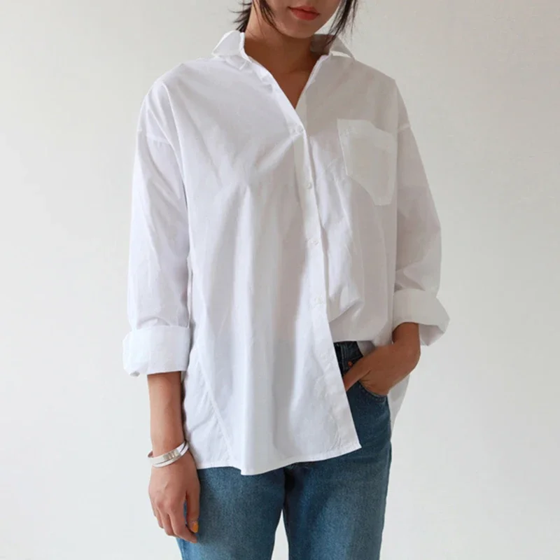 

Casual loose women's shirt 2024 autumn new fashion collar large size shirt long-sleeved button women's street shirt -30