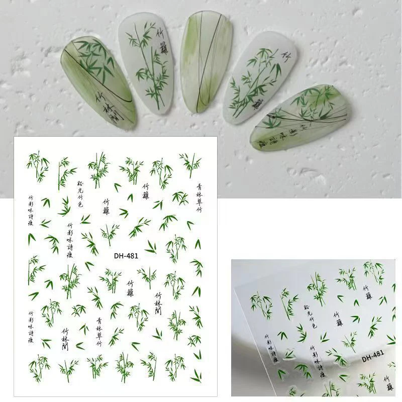 Bamboo Nail Art Stickers Sliders Crane Flowers Chinese Trandition Style Nail Art Decals Tattoo DIY Manicure Decorations Salon