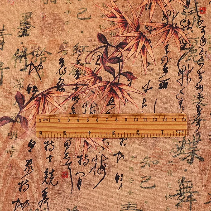 Kain jacquard gunung kelas berat Xiangyunsha karakter kaligrafi cheongsam Hanfu gaya kuno