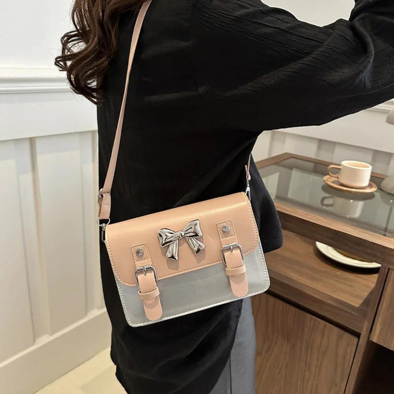 Fashion Square Small Crossbody Bags, Bowknot Decor Flap Shoulder Bag For Summer Travel Daily Used