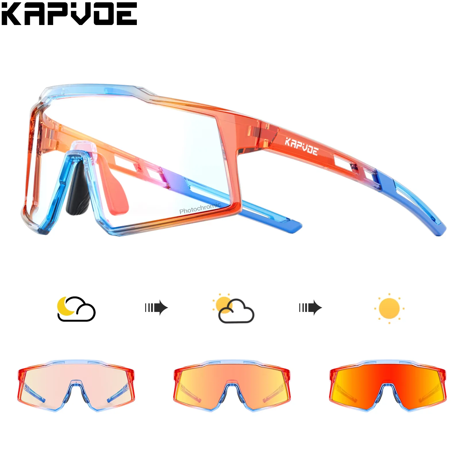 KAPVOE Fahrradbrille für Kinder und Jugendliche, photochrome Fahrrad-Sonnenbrille, UV400, Kinderfahrrad, Outdoor-Sport, Golfbrille