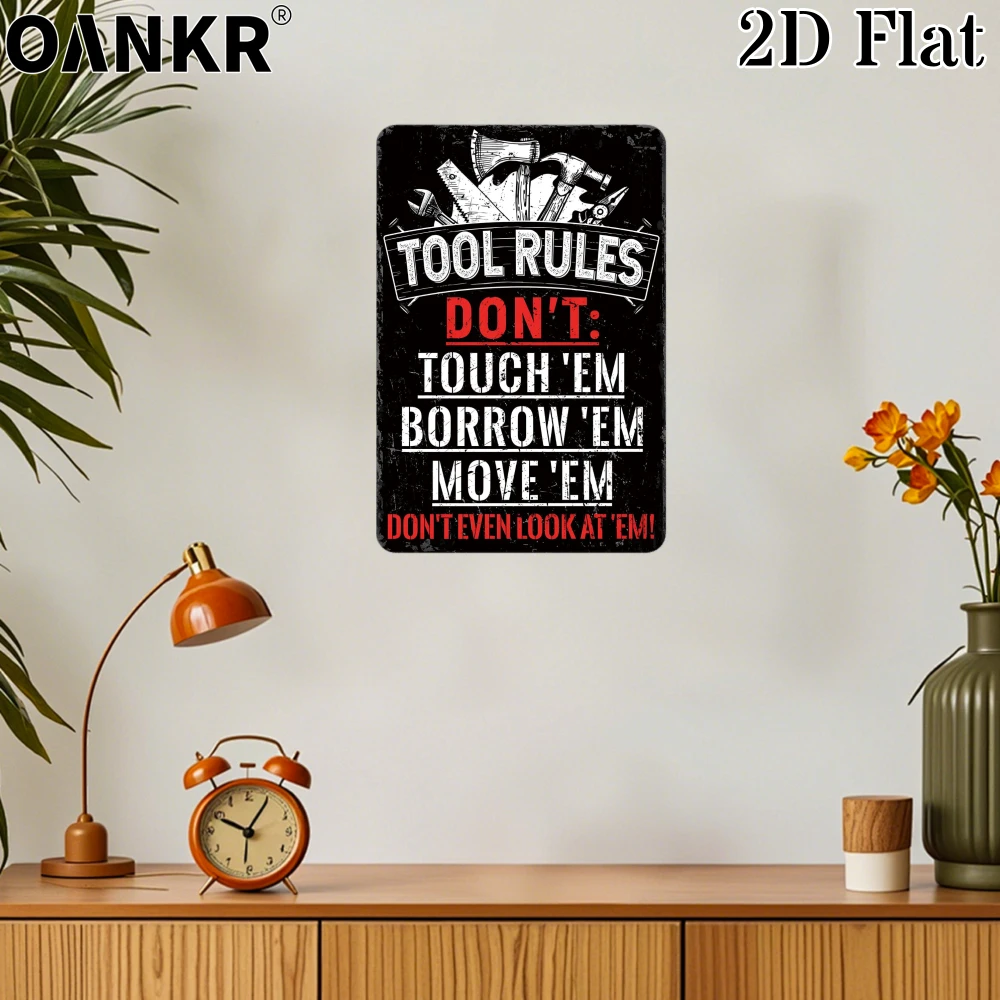 Vintage Garage Metal Tin Sign, Ideal Gift 12x8 Inch, Tool Rules Don't Touch Borrow Move Metal Signs for Workshop Home Wall Decor