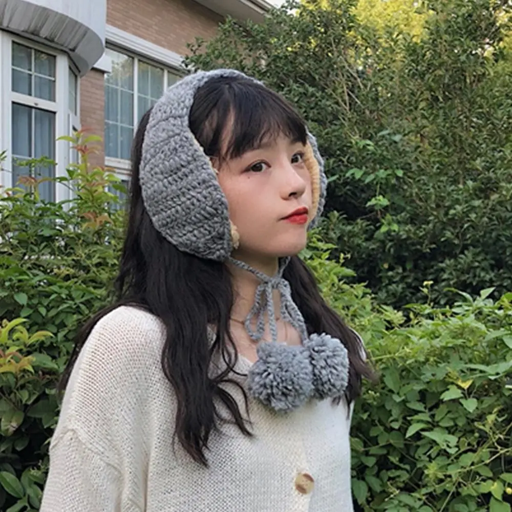 Plüsch-Strick-Ohrenschützer mit Haarball, einfarbig, Gehörschutz, Stirnband, verdickter Gehörschutz, Winter-Ohrenschutz, Herbst und Winter