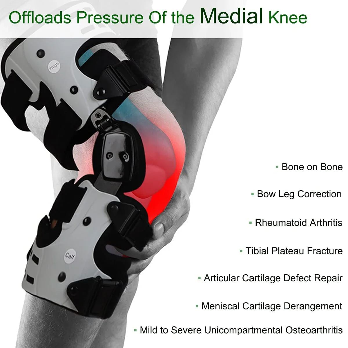 Adjustable ROM Hinged Knee Brace Support for Medial Join Pain, Osteoarthritis, Arthritis Unloader, Cartilage Defect Protection