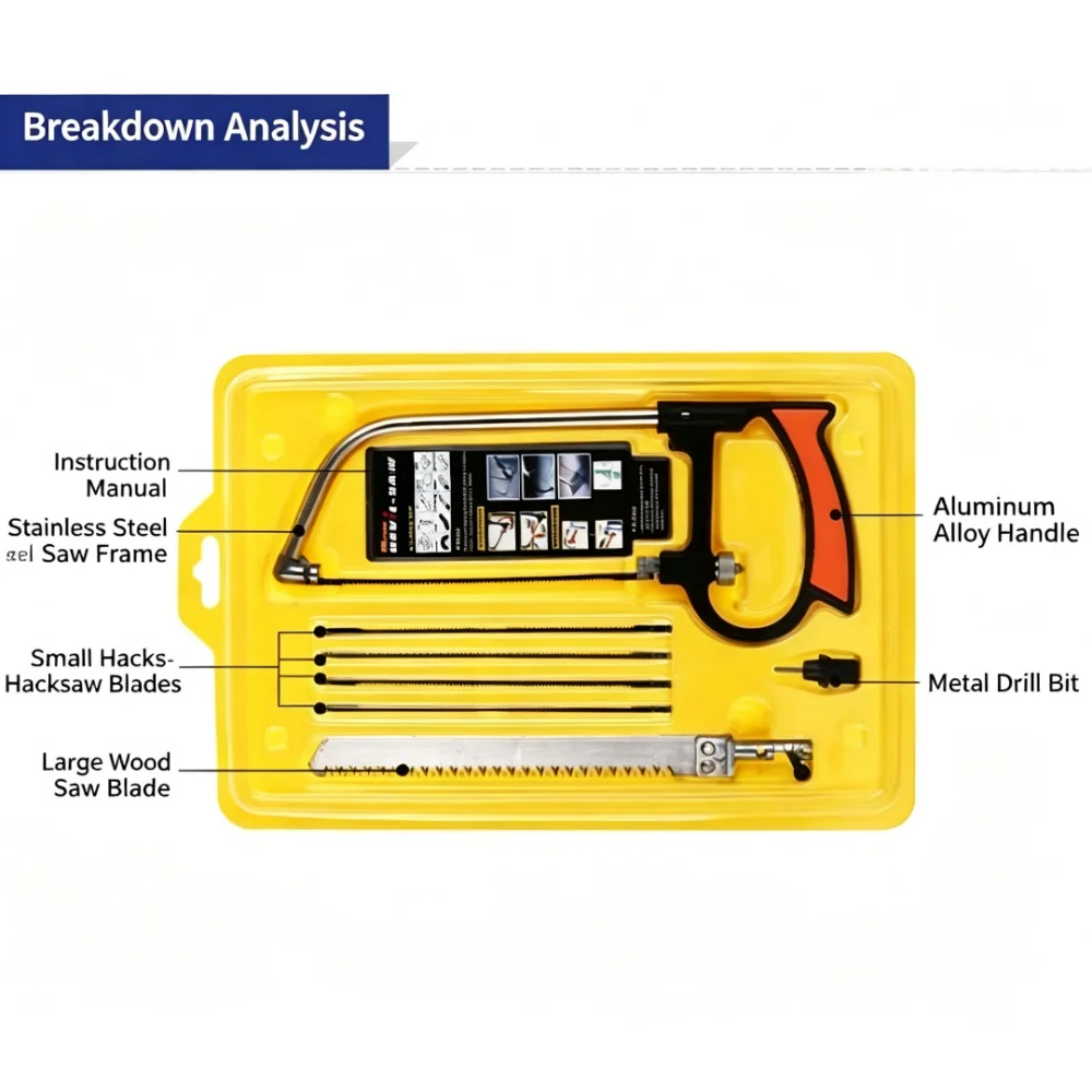 8-in-1 saw multifunctional manual DIY steel saw, metal wood glass saw kit, 6-plade woodworking metal processing model DIY tool