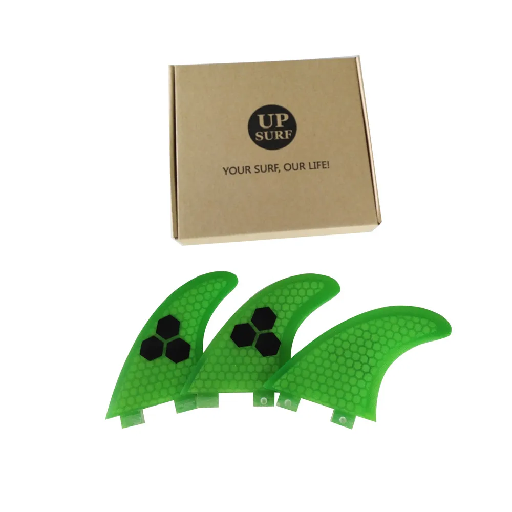 Tri Fins-aletas verdes para tabla de Surf, accesorios para surfear, varios tamaños, S/M/L