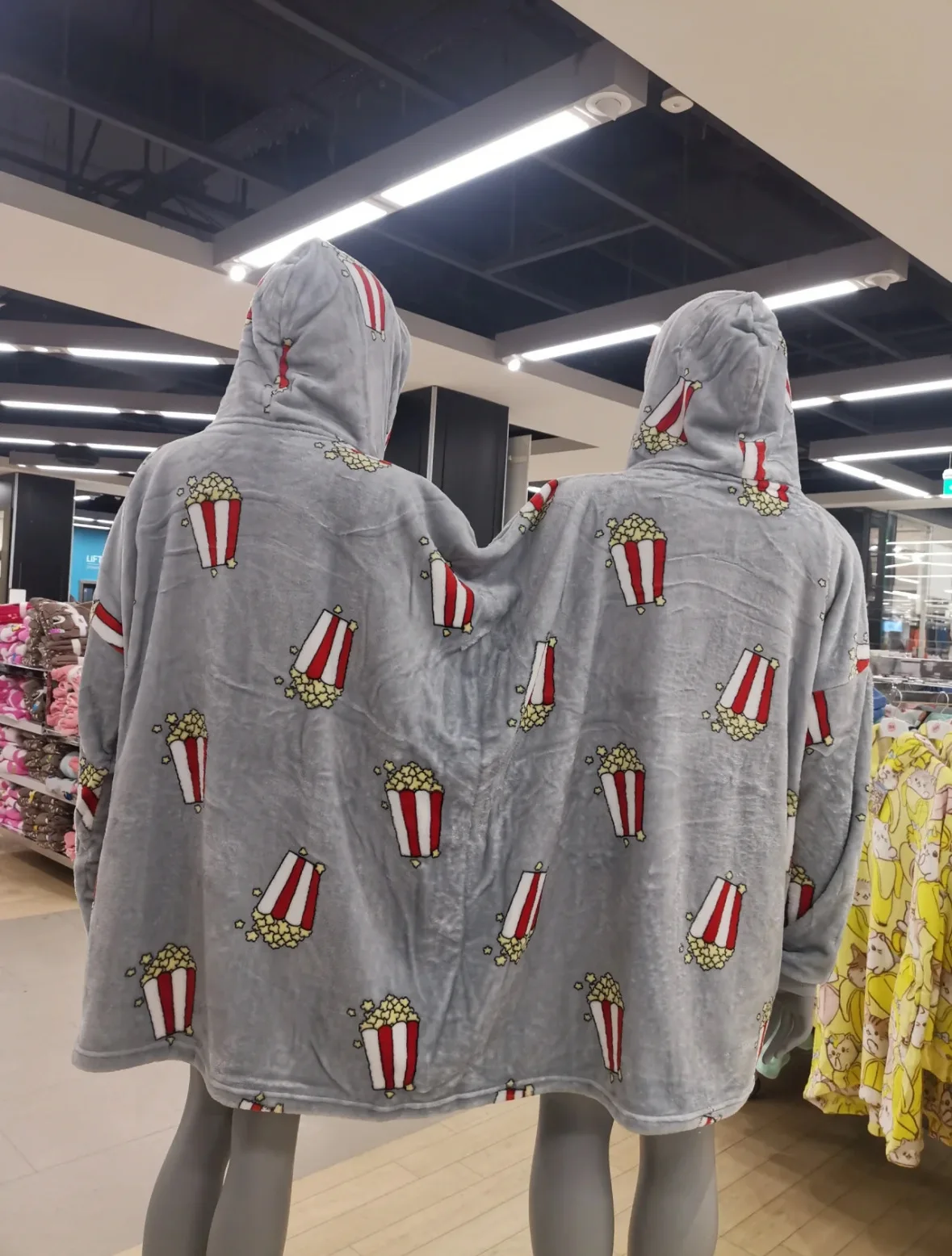 New Lovers Double Snuddie Popcorn Couple Pairs Pajamas Autumn Winter Plush Hooded Blanket One Size For Adults