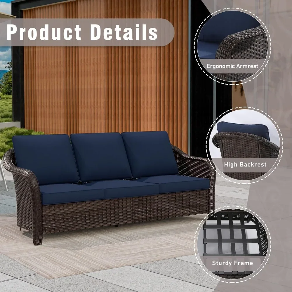 

77 Inch 3-Seater Outdoor Wicker Sofa – All-Weather Patio Rattan Sofa with Seat & Back Cushions, Ideal for Porch Spaces