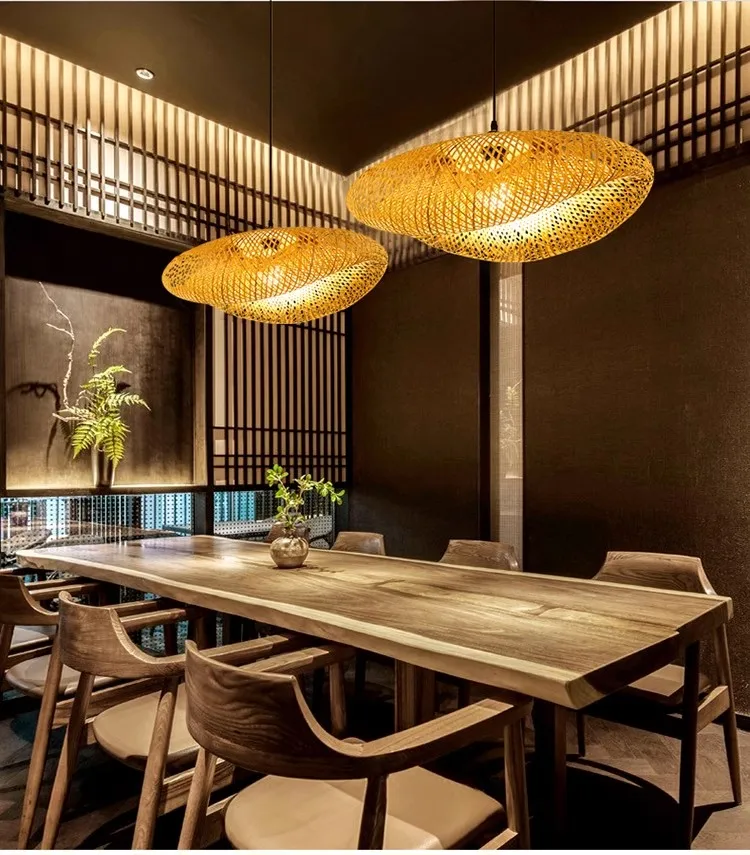 Bamboo Pastoral Rattan pendant lamp Wooden Restaurant Lighting Chinese Style Bamboo Decorative pendant lights