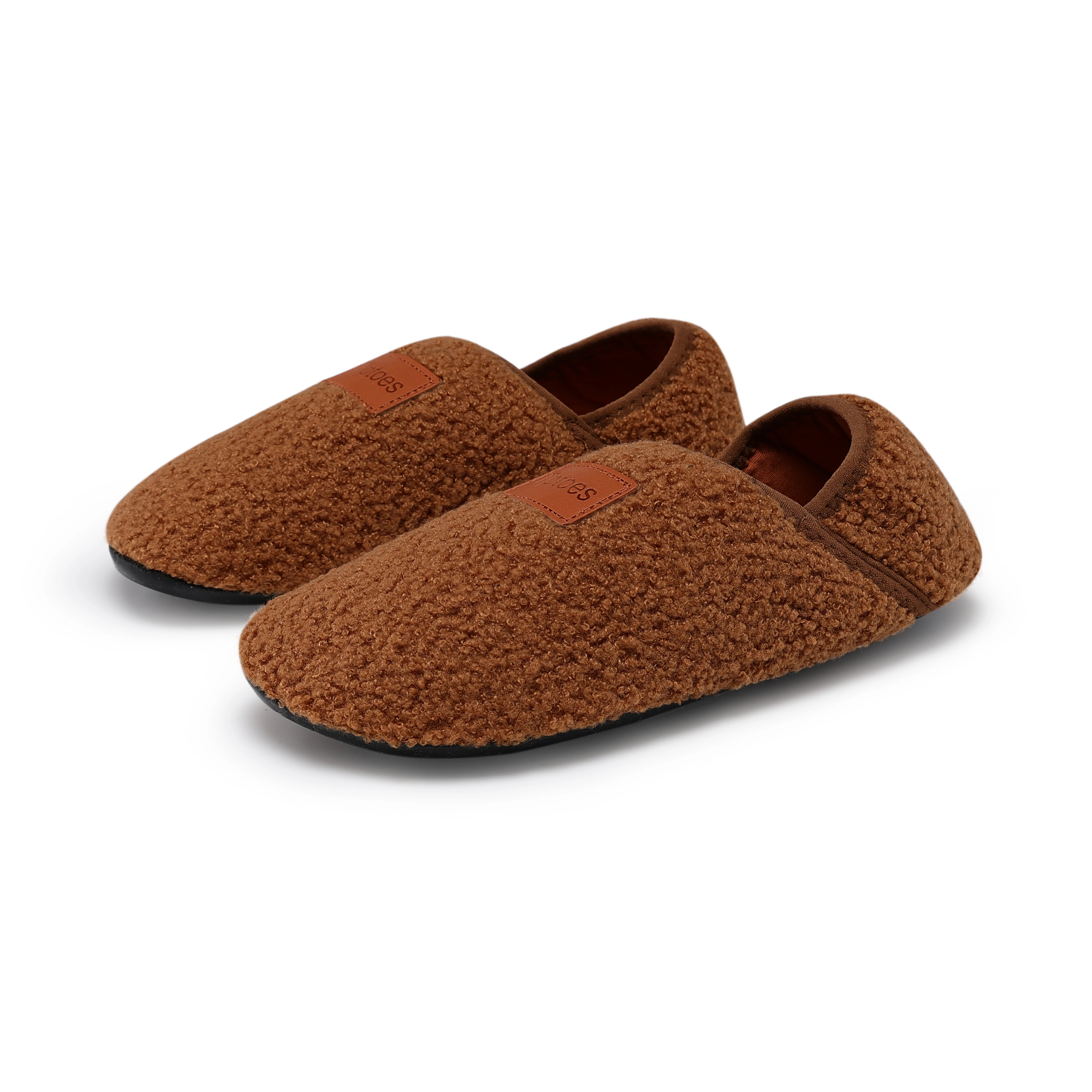 Unisex Kids Curly Teddy Fleece Closed Back House Slippers, Warm Slip-on Winter Indoor Shoes, Non-slip TPR Sole for Boys Girls