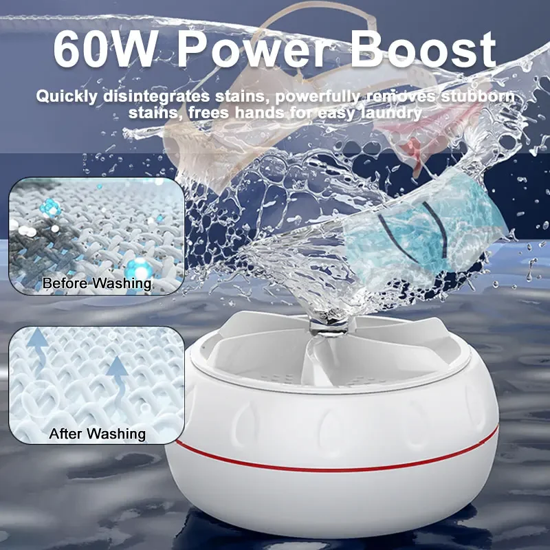 Portable Washing Machine 60W Hight Power Mini Small Washer Washing Machine  Baby Clothes Underwear Socks Business Trip Travel