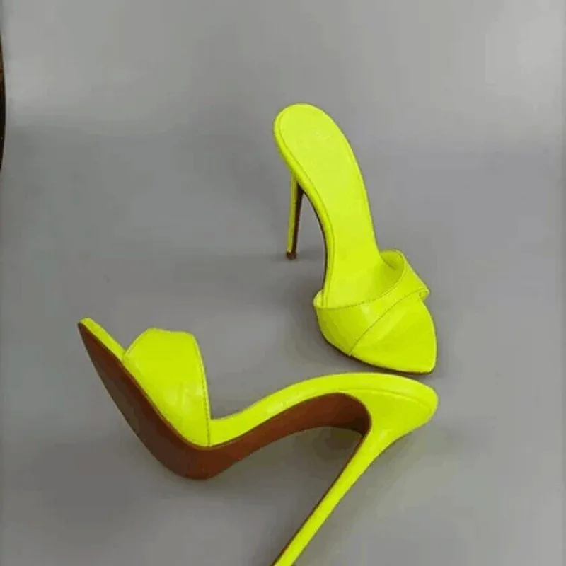 Fashion Open-Toed Slippers for External Wear, New Style, Pointed 12CM Slim High Heels, Sexy Solid Color Fashion Women's Sandals